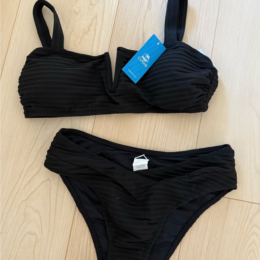 Cupshe Black Ribbed Bikini Set